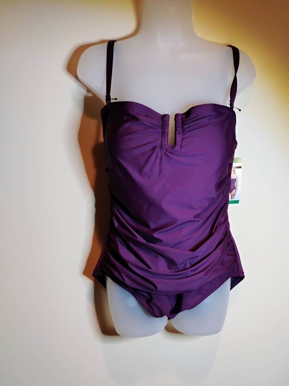 DKNY Women’s Purple Ruched One-Piece Swimsuit XL Removable Straps - Picture 1 of 4